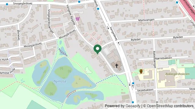 Kort der viser, hvor Nymose Dyreklinik ligger: Vangede Bygade 128, 2820 Gentofte